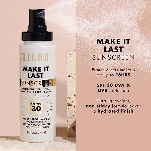 Milani Make It Last Sunscreen - Sunscreen Setting Spray with SPF 30 - Makeup Primer and Setting Spray with SPF30 Sunscreen, Long Lasting Makeup Finishing Spray - 2 Pack