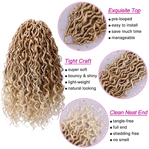 Goddess Locs Crochet Hair 10 Inch, 7 Packs Faux Locs Crochet Hair for Black Women, Boho Locs Crochet Braids Pre Looped River Locs Crochet Hair with Curly Ends (10 Inch 7 Packs, 27/613)