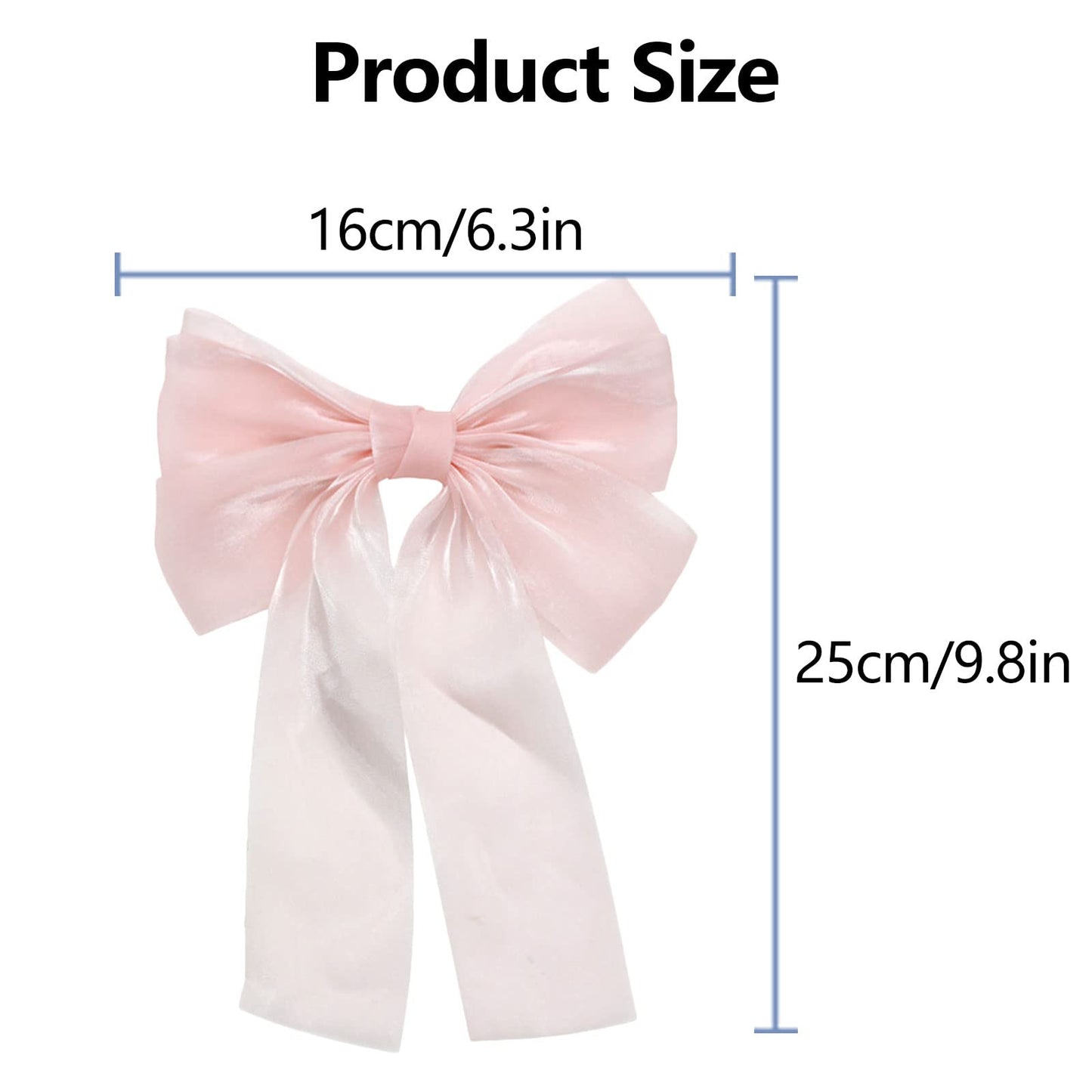 Loozykit 6PCS Silky Satin Hair Bow Clips for Women French Hair Ribbon for Girls Large Hair Barrettes Big Bowknot Hairpin Plain Soft Long Tail Cute Metal Holding Hair Accessories