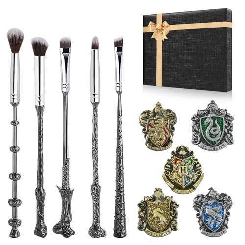 Wizard Wand Makeup Brushes, WeChip Make Up Brush Set for Women Girls, Brushes & 5 Wizardary School Houses Pins