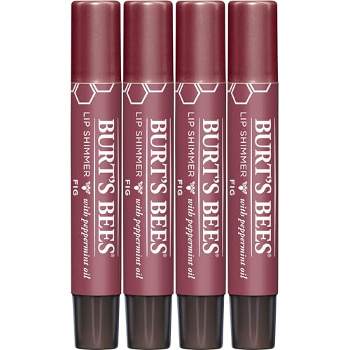 Burt's Bees Shimmer Lip Tint Set, Tinted Lip Balm Stick, Moisturizing for All Day Hydration with Natural Origin Glowy Pigmented Finish & Buildable Color, Fig (4-Pack)