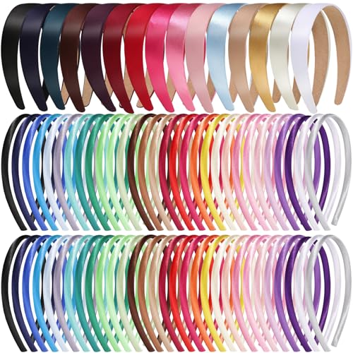 Censen 75 Pcs Satin Headbands Assorted Size DIY Satin Covered Headbands Bulk for Women Girl Headbands DIY Holiday Costume Hair Accessories (Assorted Color)