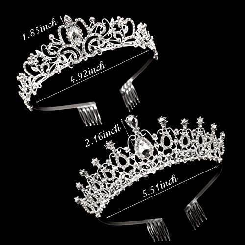 ZOCONE 4 Pack Crystal Rhinestone Bridal Tiara & Birthday Queen Sash, Wedding Crown for Women Flower Girls Birthday Headband Princess Crowns with Comb (Silver)