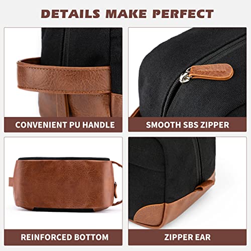 Vorspack Toiletry Bag Hanging Dopp Kit for Men Water Resistant Canvas Shaving Bag with Large Capacity for Travel- Black