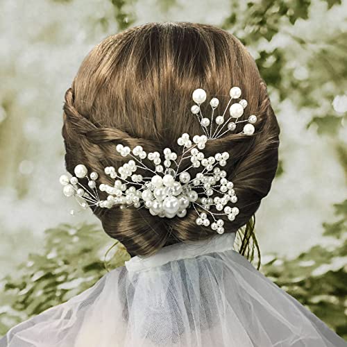 QUEOUNR Pearl Wedding Hair Comb, 3PCS Bridal Hair Combs with Rhinestone Hair Pins Clips Head-piece Decorative Hair Accessories for Women Girls,H28