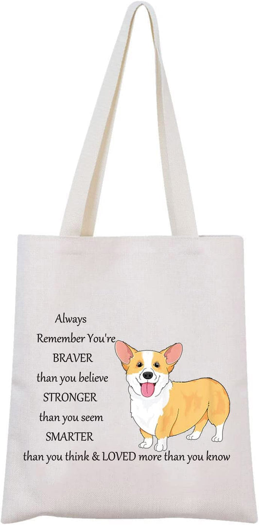 LEVLO Corgi Dog Cosmetic Make up Bag Corgi Lover Gift Corgi You Are Braver Stronger Smarter Than You Think Makeup Zipper Pouch Bag For Dogs Owner Corgi Mom (Corgi Tote)