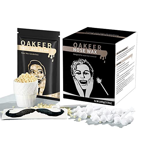 Nose Wax Hair Remover Oakeer Nose Wax Kit with 30 Pcs Nose Wax Sticks for Men and Women at Home Nose Hair Removal 100g Wax (Nose Wax Kit)