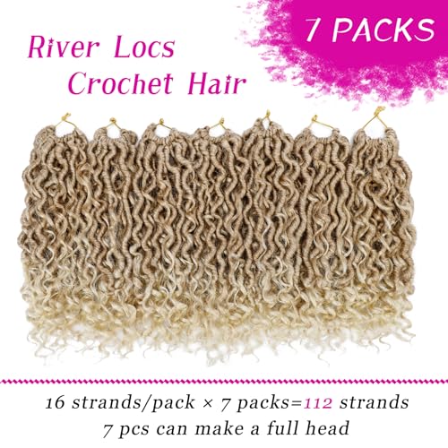 Goddess Locs Crochet Hair 10 Inch, 7 Packs Faux Locs Crochet Hair for Black Women, Boho Locs Crochet Braids Pre Looped River Locs Crochet Hair with Curly Ends (10 Inch 7 Packs, 27/613)