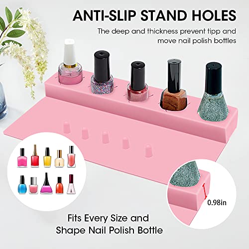 Nail Polish Holder 2 in 1 Silicone Fingernail Painting Tools Nails Art Accessories Organizer Case Set Hand Rest Mat with Anti-Spill Bottle Stand and Finger Separators for Pedicure Manicure (Black)