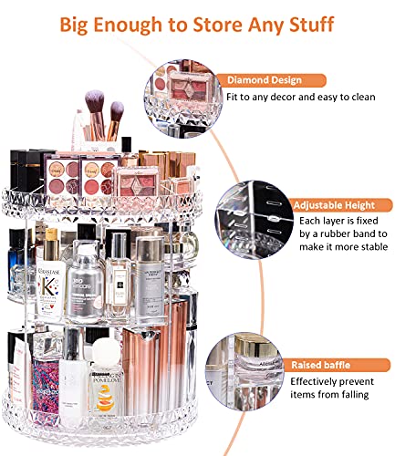 DreamGenius Makeup Organizer, 360 Degree Rotating Perfume Organizer, Adjustable Makeup organizers and storage with 3 Layers, Fits Makeup Brushes Lipsticks and Jewelry, Clear Acrylic