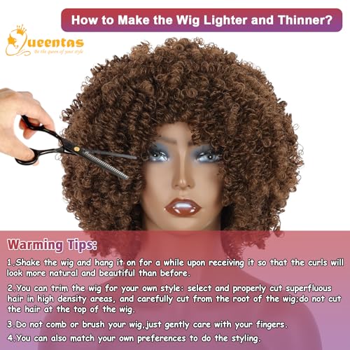 QUEENTAS Curly Afro Wigs for Women Disco Wigs 70's for Women Brown Afro Wig Synthetic Hair (Brown)