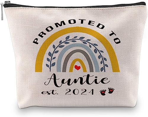 Qsavet New Aunt Gifts 2024, Promoted To Auntie 2024, Pregnancy Announcement Idea New Auntie Gifts, New Auntie Gifts First Time From Sister, Aunt To Be Gifts, Makeup Bag Cosmetic Bag For Aunt 2024