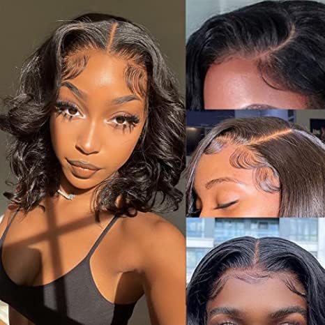 Glueless Short Bob Wig Pre Plucked Wear and Go Glueless Wig Body Wigs Lace Front Wigs Human Hair Upgraded No Glue 4x4 Lace Closure Wigs Human Hair for Black Women Natural Hairline (14lnch)