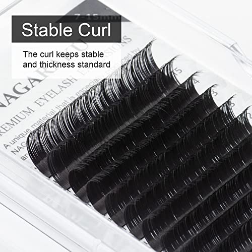 NAGARAKU Eyelash Extensions Individual Lashes 0.20mm B curl 7-15mm Mix Tray Classic Matte Black Natural Faux Mink 16 rows