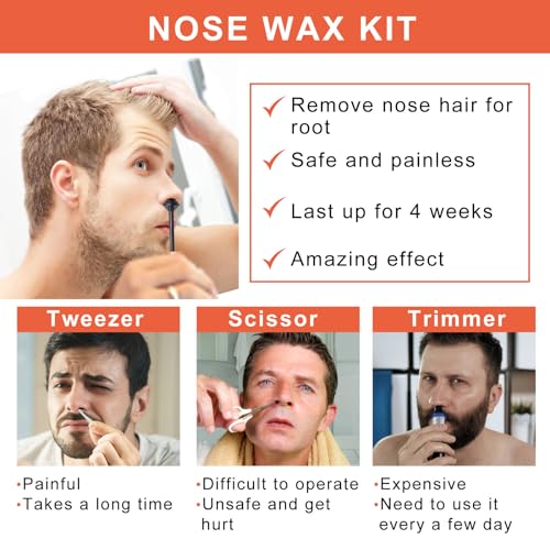 Nose Wax Kit for Men and Women, ANREACHO Nose Hair Waxing Kit for Men, 100g Nose Hair Wax with 20 Applicators 10 sticks, Ear Hair Removal for Men at Home Safe Easy Quick & Painless (15-20 Times Usage)