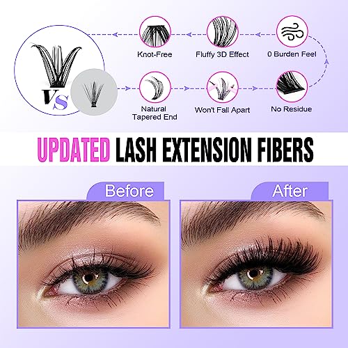 Pawotence DIY Lash Extension Kit Individual Lash Clusters Kit 40D 50D Curl Eyelash Extension Kit 8-16mm Eyelash Clusters with Lash Bond and Seal Lash Tweezers for Beginners (40D50D-0.07D-8-16MIX KIT)