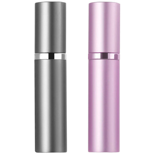 WHOHAO 2PCS Perfume Atomizer Bottle(5ML), Refillable Portable Mini Perfume Atomizer for Travel, Leakproof Pump Perfume Spray Bottle Atomizer for Man and Woman (Grey+Pink)