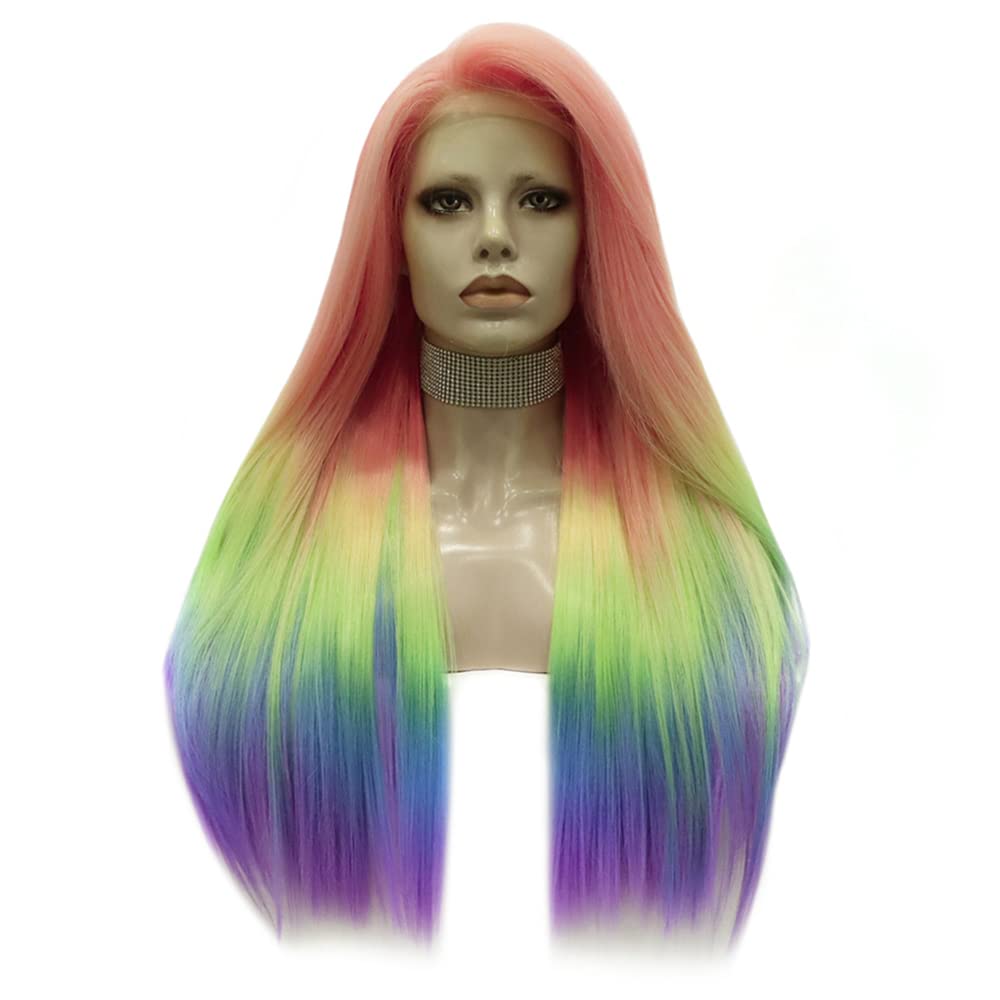 IMSTYLE Lace Front Wig Cosplay Lime Synthetic Heat Safe Hair Wigs for Girl Halloween Costume Drag Hair Natural Straight Heat Resistant (Colorful)