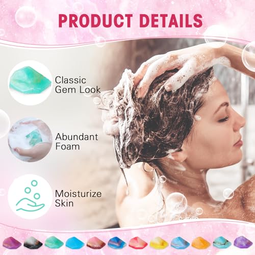 Loopeer 12 Pieces Gemstone Soap with Fragrance Organic Oil Rocks Decorative Hand Soap Bars Bathroom Soap for Bath Face Body Women Men Birthday Christmas Gift Moisturizes, 12 Scent(Cute)