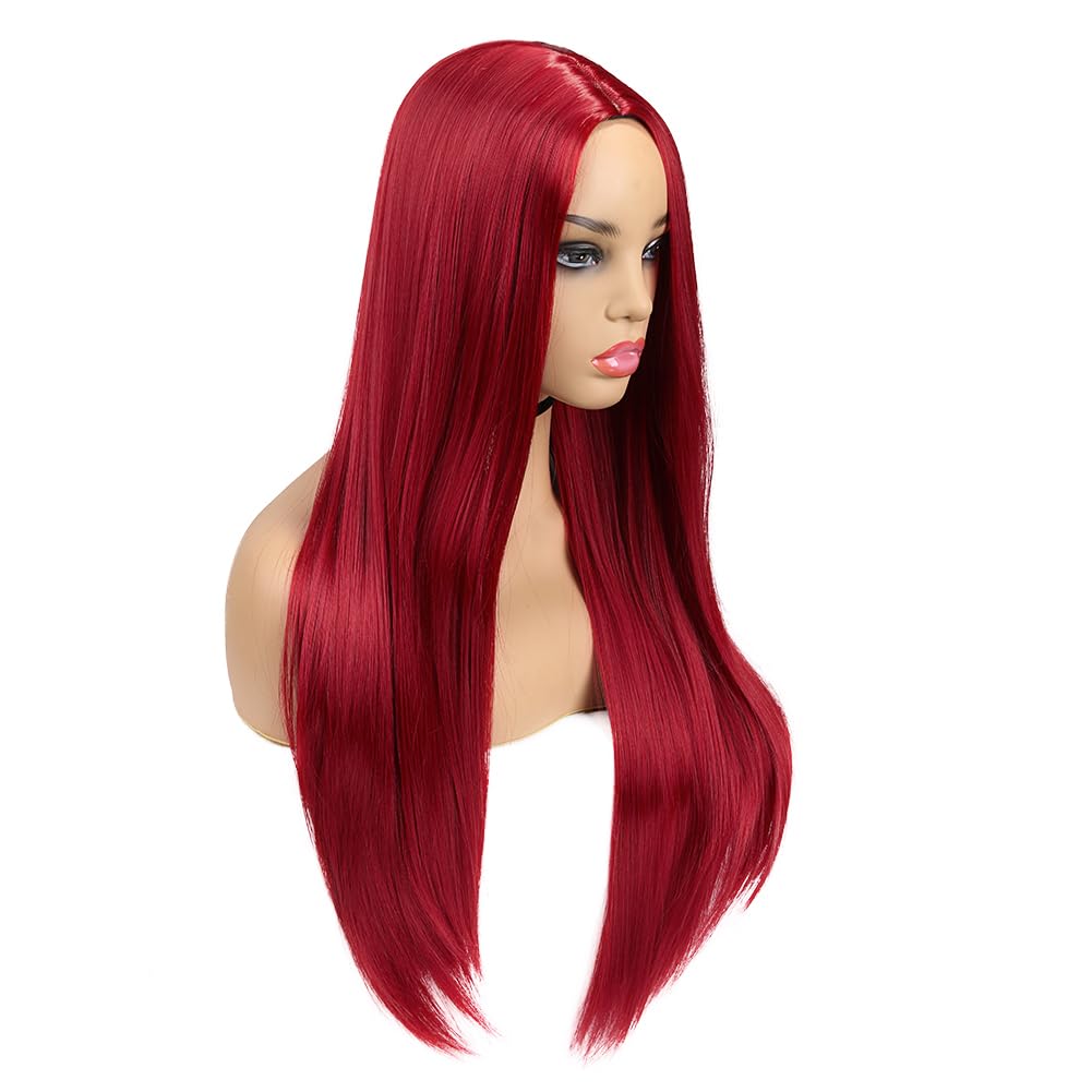 WIGER Red Wigs For Women Long Straight Red Hair Wig Middle Part Synthetic Colored Mermaid Cosplay Wig No Lace Nature Looking Girls Red Costume Full Wigs