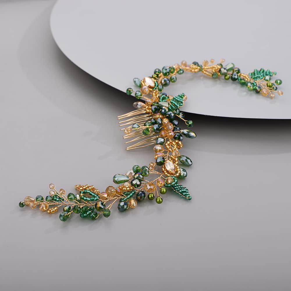 BERYUAN Cute Beads Hair Comb for Bride Women Girls Crystals Hair Comb Multi-Color Beaded Hair Comb Green 1