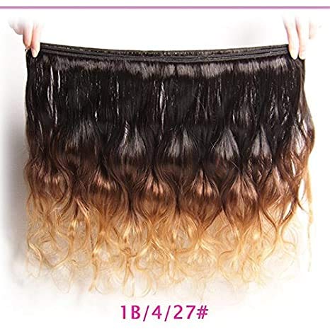 Sunber Ombre Brazilian Hair Bundles Body Wave 12A Grade Human Virgin Hair One Bundles 3 Tone 1B/4/27 Color Hair Extensions 16Inch T1B/4/27 Color