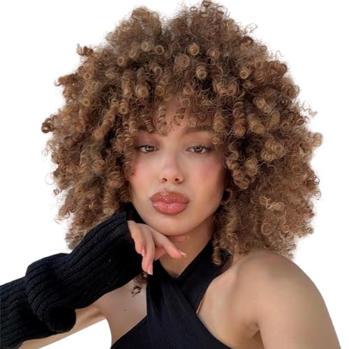 QUEENTAS Curly Afro Wigs for Women Disco Wigs 70's for Women Brown Afro Wig Synthetic Hair (Brown)