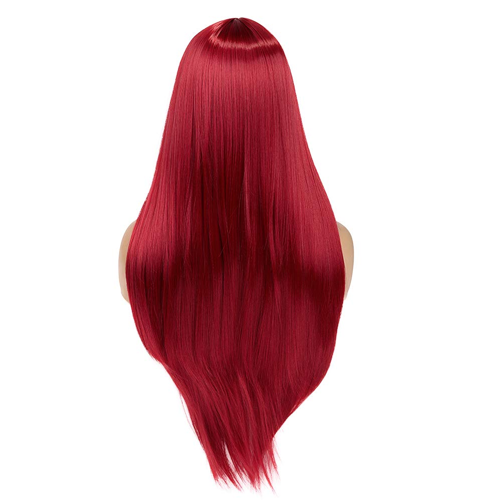 WIGER Red Wigs For Women Long Straight Red Hair Wig Middle Part Synthetic Colored Mermaid Cosplay Wig No Lace Nature Looking Girls Red Costume Full Wigs