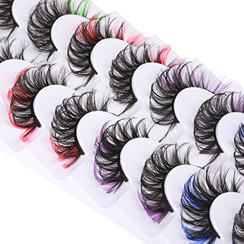 Colored Eyelashes Fluffy Eye Lashes with Color Colorful D Curl Strip Lashes Look Like Extensions 5D Mink Natural Wispy Salon Perfect False Eyelashes Pack 8 Pairs By Goddvenus