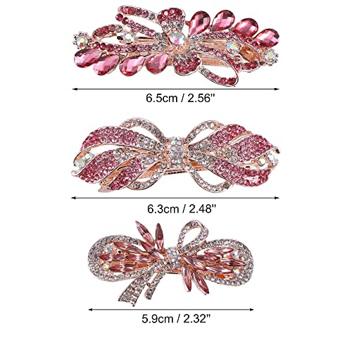 VOCOSTE 3 Pcs Hair Barrettes, Hair Accessories for Women, Sparkly Glitter, Rhinestones Hair Clips, Pink