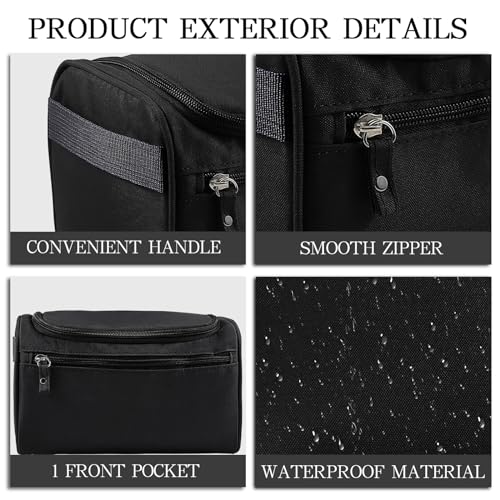 Apooliy Toiletry Bag for Men,Water-resistant Shaving Bag for Toiletries Accessories,Travel Makeup Bag with Divider and Handle(Black)