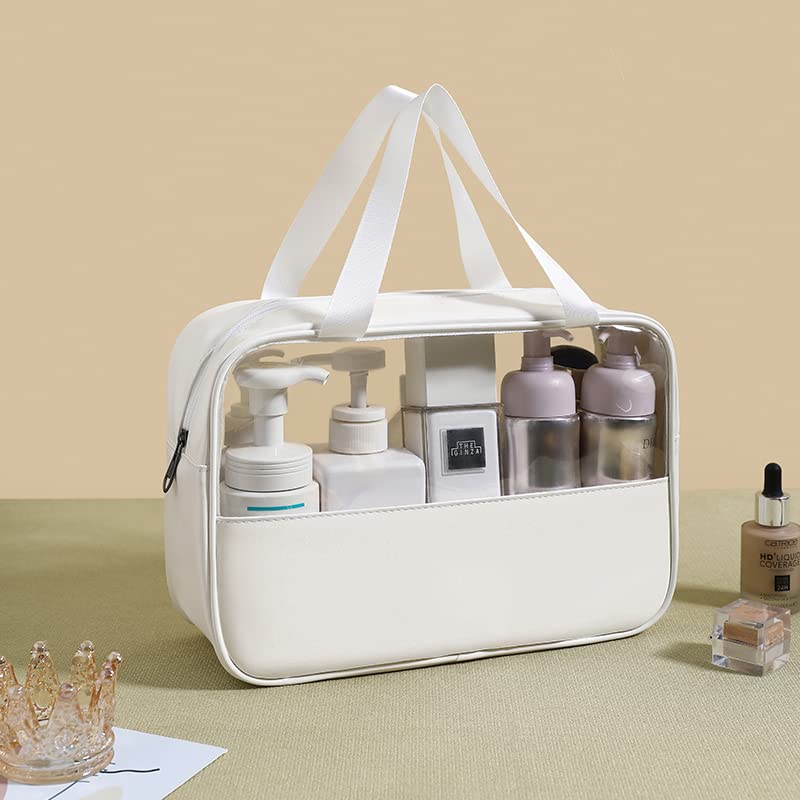 nmbaobei White 3-piece clear makeup bag, waterproof travel makeup bag for makeup and toiletries