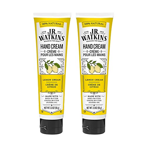 J.R. Watkins Natural Moisturizing Hand Cream, Hydrating Hand Moisturizer with Shea Butter, Cocoa Butter, and Avocado Oil, USA Made and Cruelty Free, 3.3oz, Lemon Cream, 2 Pack