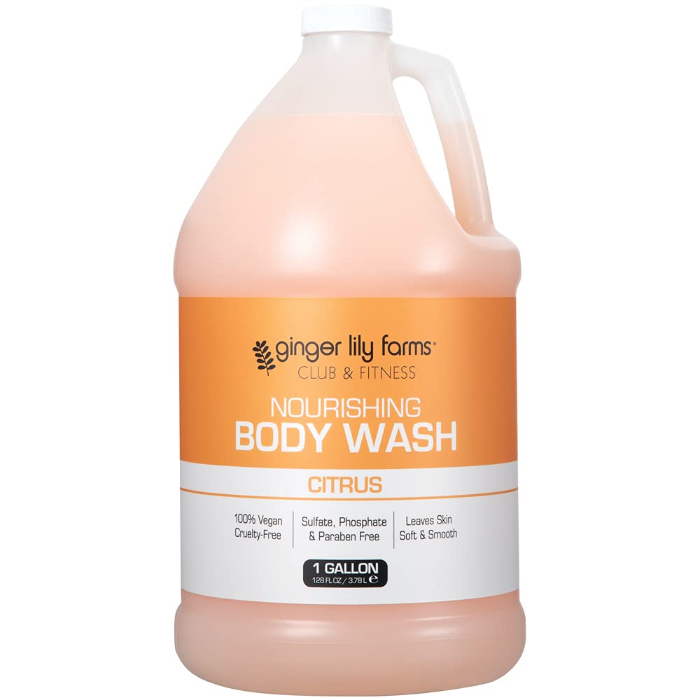 Ginger Lily Farms Club & Fitness Shampoo + Conditioner + Body Wash Bundle, Citrus, 1 Gallon Each