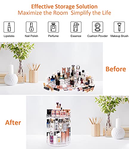 DreamGenius Makeup Organizer, 360 Degree Rotating Perfume Organizer, Adjustable Makeup organizers and storage with 3 Layers, Fits Makeup Brushes Lipsticks and Jewelry, Clear Acrylic