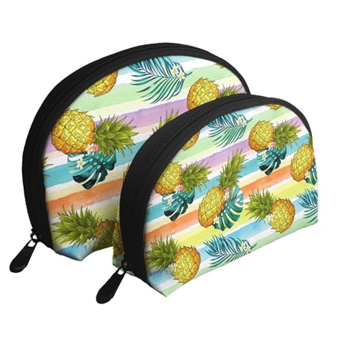 Docsckus 2 PCS Waterproof Travel Makeup Bag Portable Cosmetic Pouch Organizer for Women Pineapple