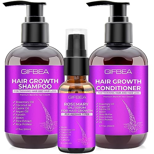 Hair Growth Shampoo and Conditioner Set With Rosemary, Biotin, Argan, and Castor Oils for Thinning, Damaged, Curly Hair