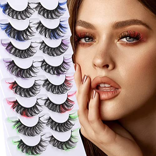 Colored Eyelashes Fluffy Eye Lashes with Color Colorful D Curl Strip Lashes Look Like Extensions 5D Mink Natural Wispy Salon Perfect False Eyelashes Pack 8 Pairs By Goddvenus