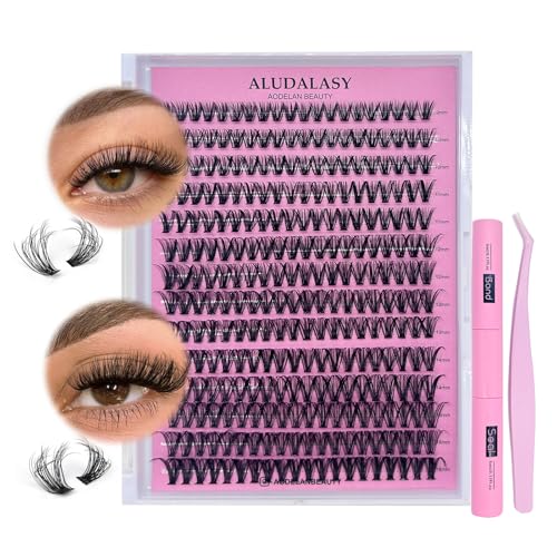 Fluffy Lash Extension Kit DIY 280PCS Wispy Lash Clusters Kit 30D40D 9-16mm Mix Tray 0.07D Curl Natural Lash Clusters Long Individual Lash Clusters Kit With Lash Bond and Seal, Tweezer at Home(30D)