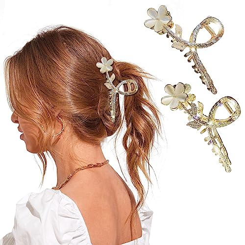 Souarts 6 PCS Hair Clips, Flower Claw Clips for Women Girls, Metal Hair Clips, Powerful Hold Hair Shark Clips Gifts for Women Girls (B-2pcs-Gold Cat Eye)