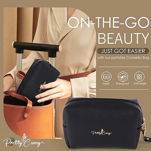 Pretty Comy Cosmetic Bags for Women, 2 PCS Makeup Bags for Women, Travel Makeup Bag Portable Makeup Organizer with Adjustable Dividers for Cosmetics Makeup Brushes, Best Gift for Your Dear(Black)