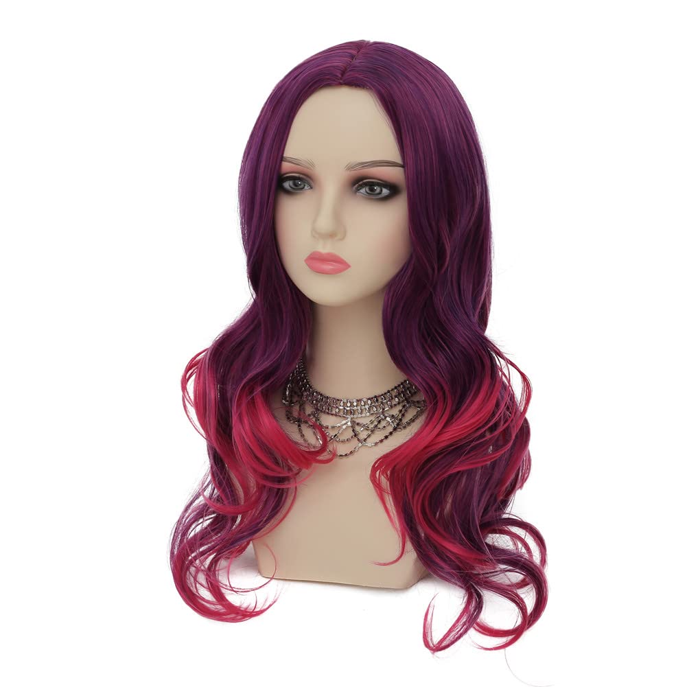 Dai Cloud Purple Ombre Wig for Women Long Curly Wave Synthetic Wigs Hair Colorful Wigs for Cosplay Party Wigs(Purple Ombre Hot Pink)