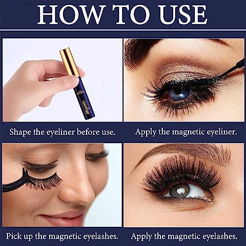 Magnetic Eyelashes - Magnetic Lashes with 4 Tube of Magnetic Eyeliner - Magnet False Eyelashes Kit with Applicator - Natural Look Easy to Apply 10 Pairs