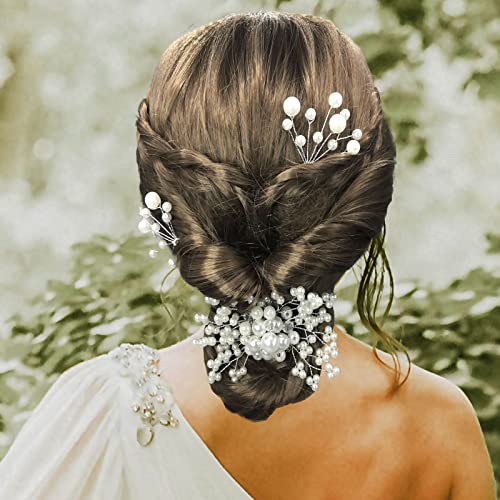 QUEOUNR Pearl Wedding Hair Comb, 3PCS Bridal Hair Combs with Rhinestone Hair Pins Clips Head-piece Decorative Hair Accessories for Women Girls,H28