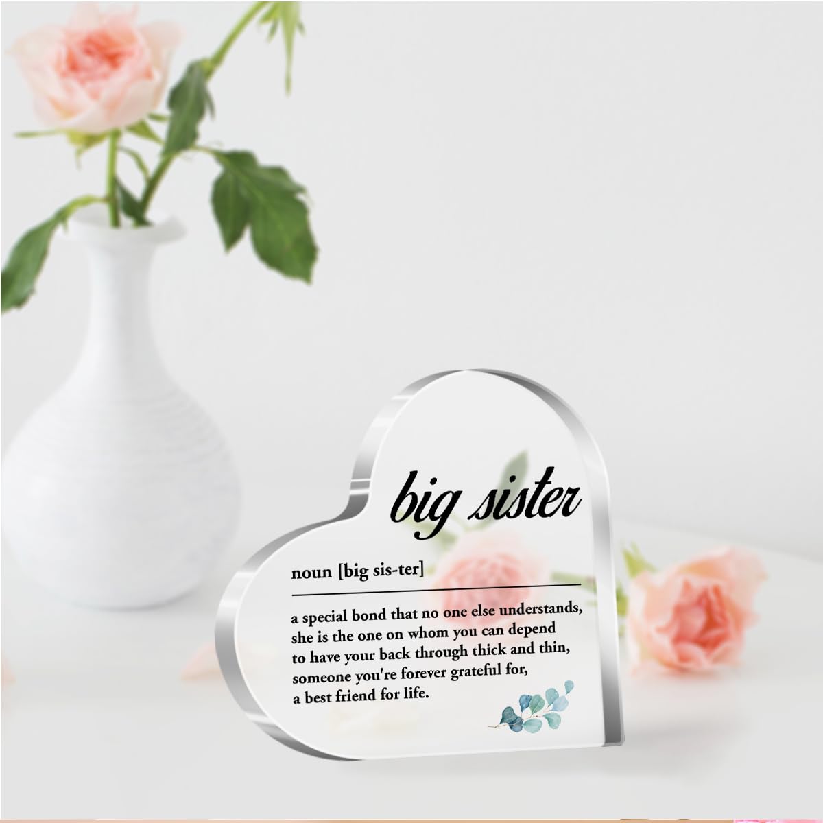 Sisters Gifts from Sister Acrylic Heart Sign,Sister Birthday GiftsIdeas,Big Sister Definition Sign Plaque Gift For Girls Sisters Women A517