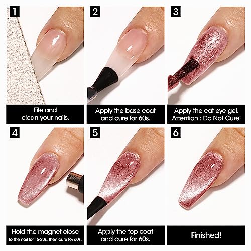 Gellen Cat Eye Gel Polish Set 6 Colors Holographic Glitter Gel Nail Polish Kit with Magnet Sparkle Purple Pink Red Nail Polish Gel Kit Nail Art Home Salon Gel Manicure Kit for Women Girls Gift