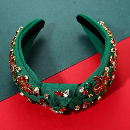 vokone Christmas Headbands for Women Beaded Christmas Tree Headband Star Crystal Jeweled Christmas Knotted Headband Holiday Party Headwear Accessories Gifts (Beaded Christmas Tree)