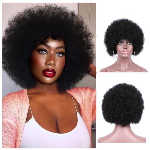 Kavsni Afro Curly Wigs for Black Women 70's Wigs for Daily Party Cosplay Costume Halloweeen Black Afro Wigs (1B)