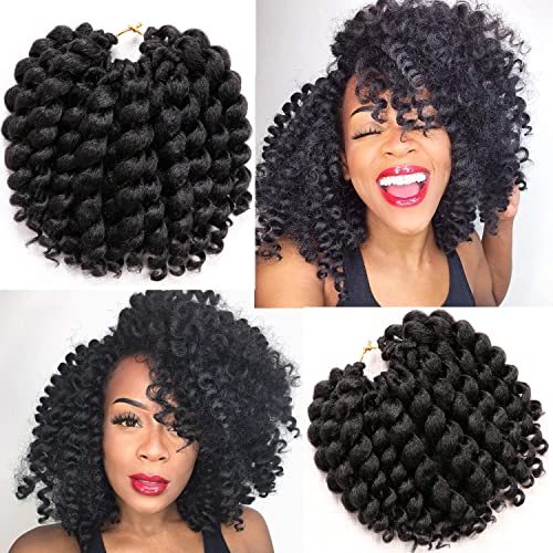 10 Inch Jamaican Bounce Crochet Hair 22 Strands 4 Packs Wand Curl Crochet Hair Curly Crochet Braids for Black Women (10 Inch 4Packs, T1B-BUG)