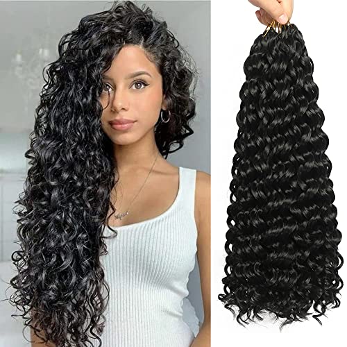 GoGo Curl Crochet Hair 18 Inch Water Wave Crochet Hair 7 Packs Curly Crochet Hair Beach Curl Hair for Black Women Ocean Wave Crochet Hair Synthetic GoGo Curly Braiding Hair Extensions(18inch 1B)